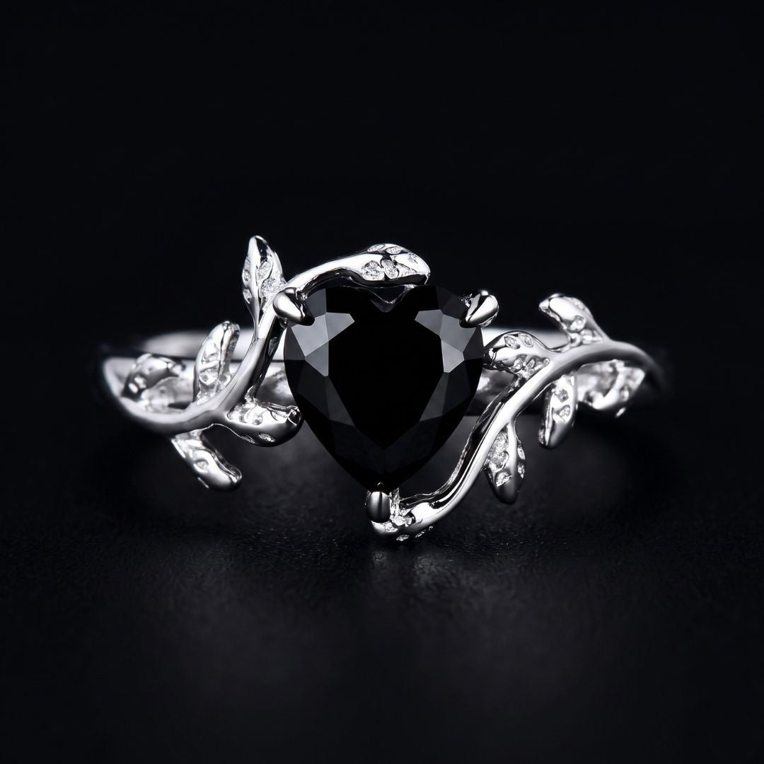 Dark Leaf Heart Ring