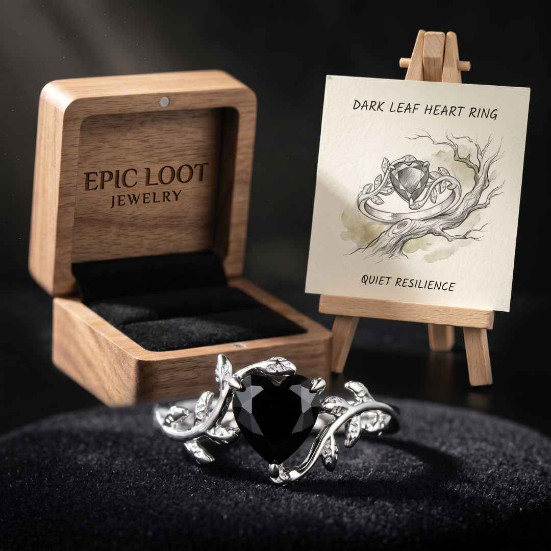 Dark Leaf Heart Ring