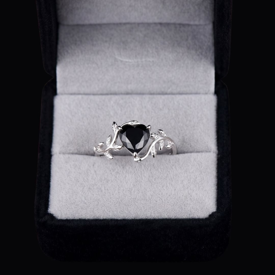 Dark Leaf Heart Ring
